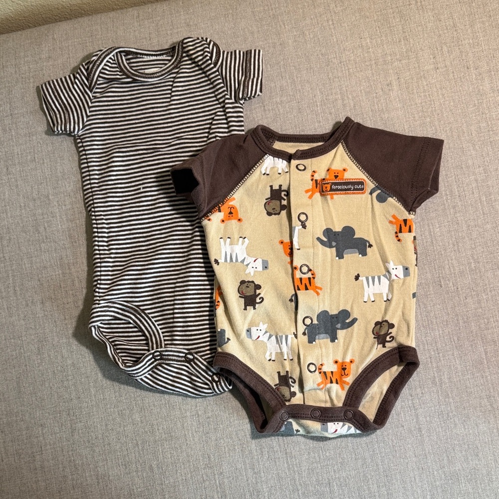 Carter's Brown and Striped Animal Print Bodysuits